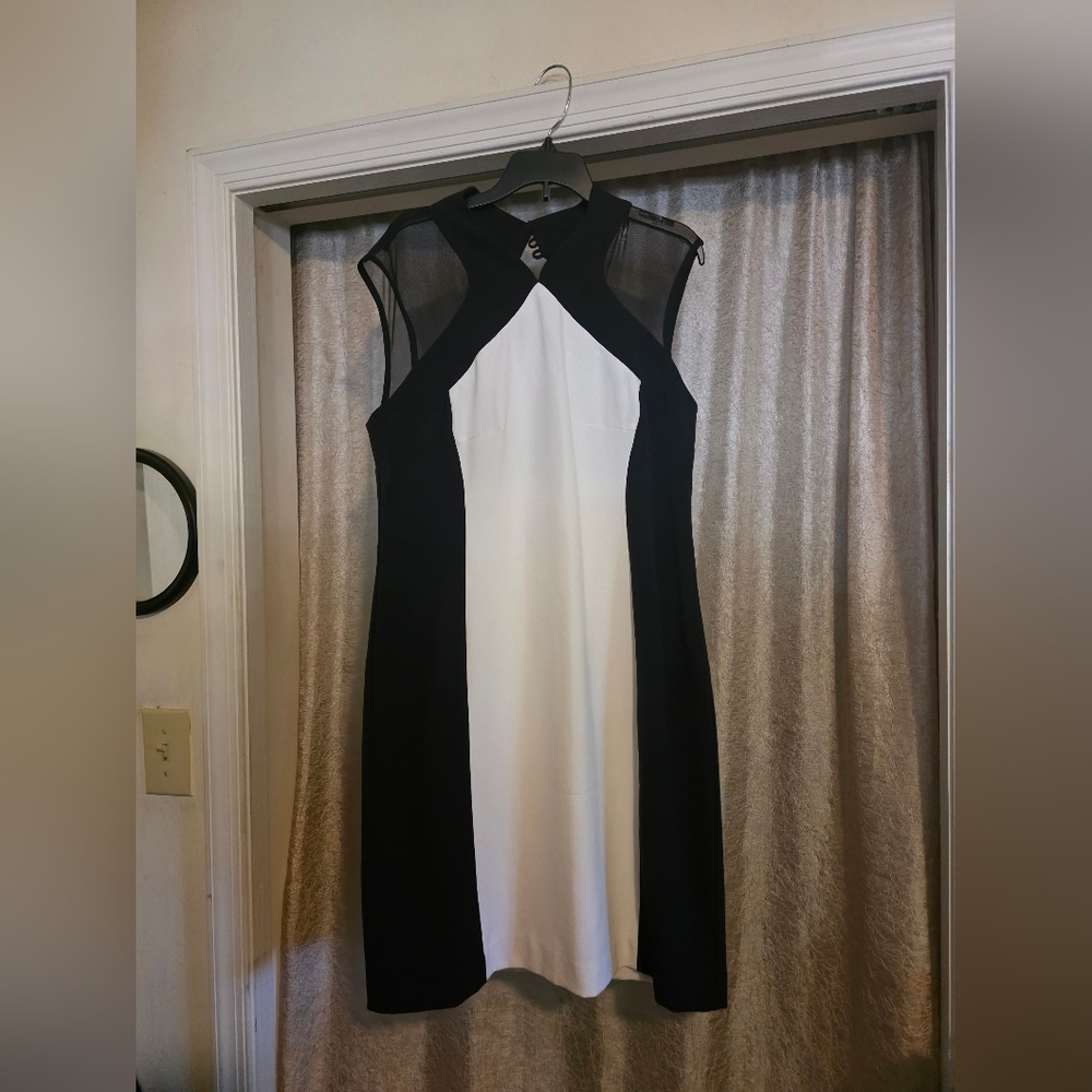 Sandra Darren Black and White Midi Dress